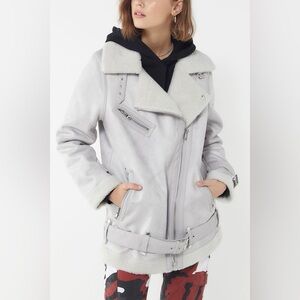 NWT UO Oversized Faux Leather Aviator Jacket Grey